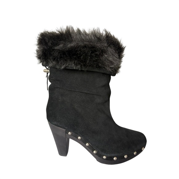 Michael Kors Shoes - Michael Michael Kors Black Suede Faux Fur Studded Platform Ankle Boots Size 10M